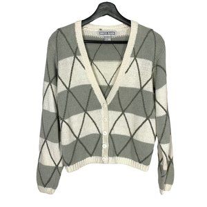 Vintage Gray and Cream Geometric Cardigan